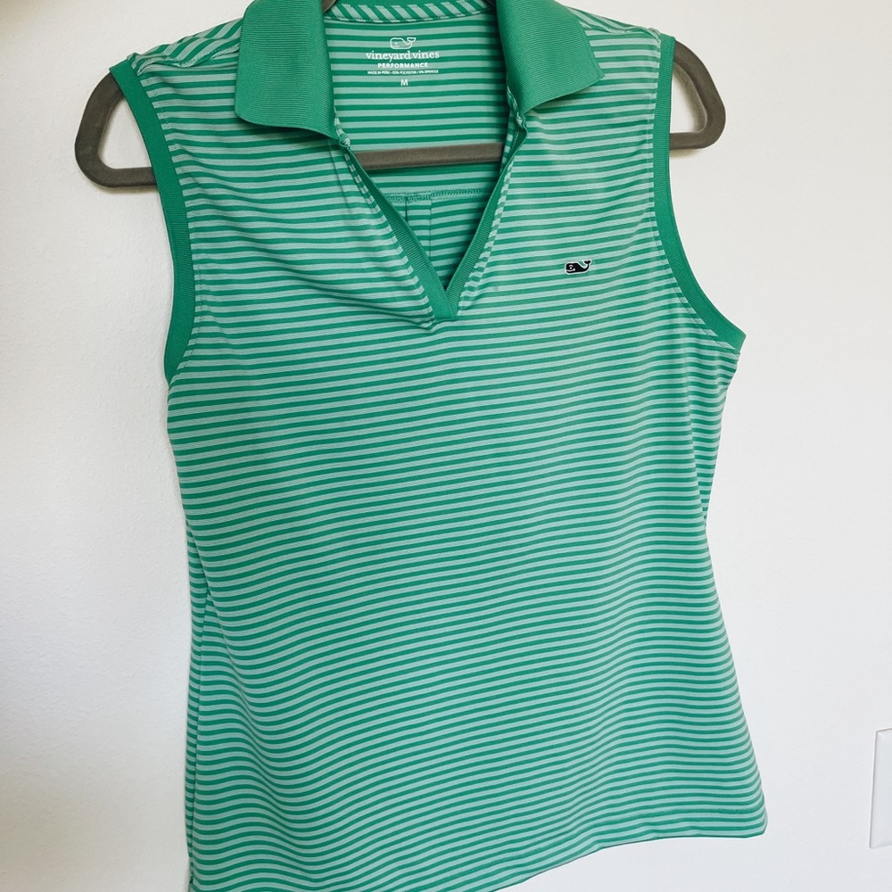 Vineyard Vines Women’s Sleeveless Striped Polo - Green & White